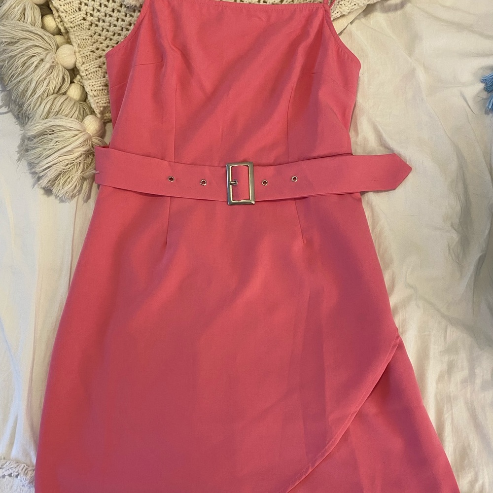 City Sleek Pink Belted Mini Dress - Picture 4 of 4